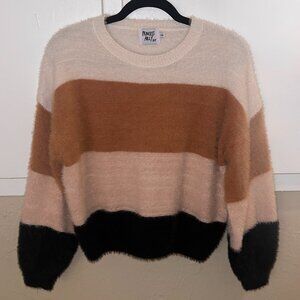 Cream, tan, pink and black striped Princess Polly sweater, size small/medium